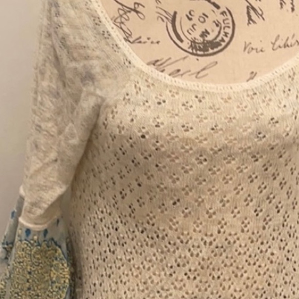 Free People Cream Sweater with Blue Accents - Picture 6 of 6